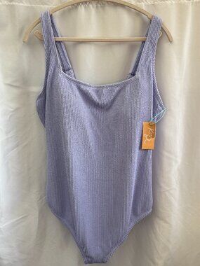 Kona Sol Blue One Piece Swimsuit Plus Size 22 Full Coverage NWT